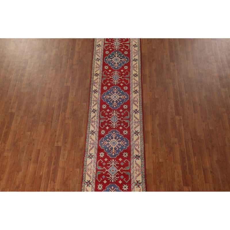 Kazak Runner Rug Hand-Knotted Traditional Red Wool Carpet - 2'5" x 15'11"