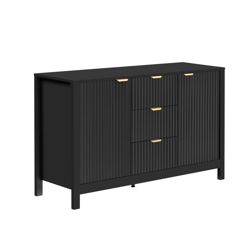 Modern Wave-Design Entryway Cabinet with 3 Adjustable Shelves ,2Doors, Storage Console Table with3 Drawers