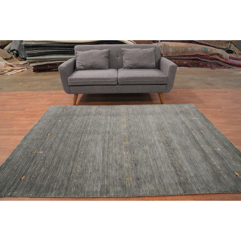 Hand Knotted Oriental 100% Wool Carpet Tribal Animal Pictorial Greys & Charcoal Gabbeh Area Rug - 7' 3'' X 5' 2''