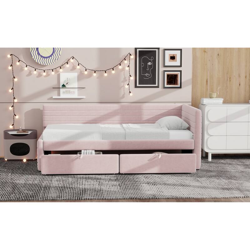 Twin Size Upholstered Daybed with Roll-Out Trundle, Space-Saving Wooden Frame, No Box Spring Needed