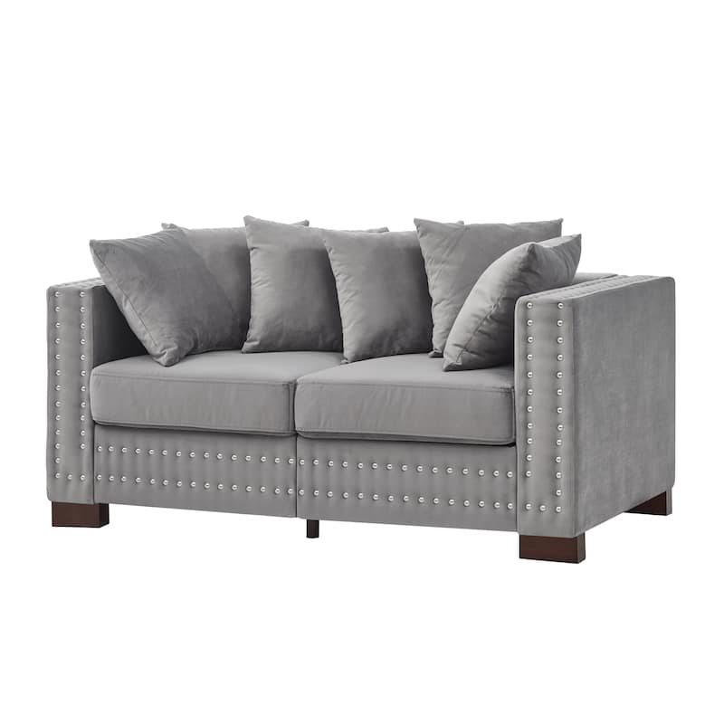 Modern Design Sofa Square Armrest With Silver Nails Decoration Upholstered Velvet Loveseat