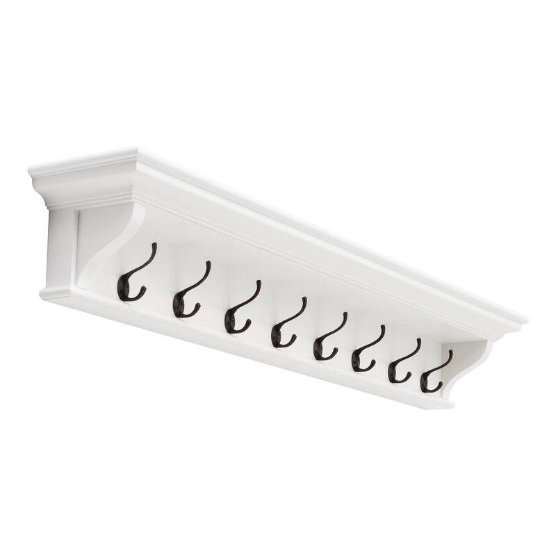 HomeRoots 51" White Solid Wood Eight Hook Wall Mount Coat Rack