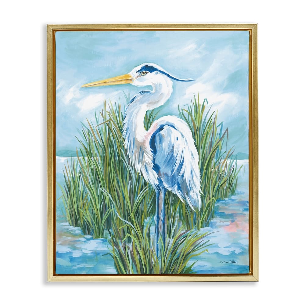 Stupell Coastal Heron Bird Framed Floater Canvas Wall Art Design By Diane Kater