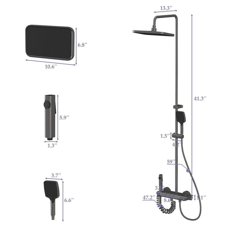 Gunmetal Rainfall Shower System with Handheld Shower 4 Function Shower Faucet Set Wall Mounted Bathroom Shower Column System