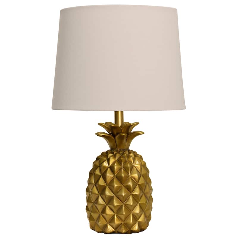 StyleCraft Gold Pineapple Table Lamp - White Hardback Fabric Shade - Gold