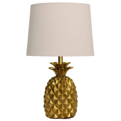 StyleCraft Gold Pineapple Table Lamp - White Hardback Fabric Shade