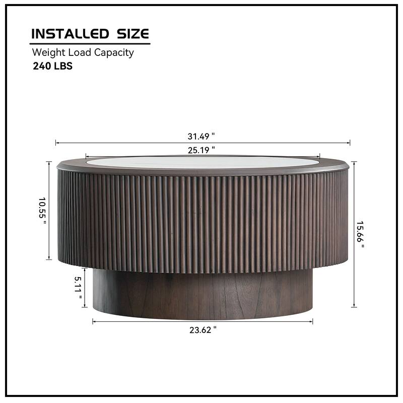 31.5 inch Modern Marble Pattern Coffee Table Round Coffee Table for Living Room,Small Table with Sturdy Pedestal,Dark Brown