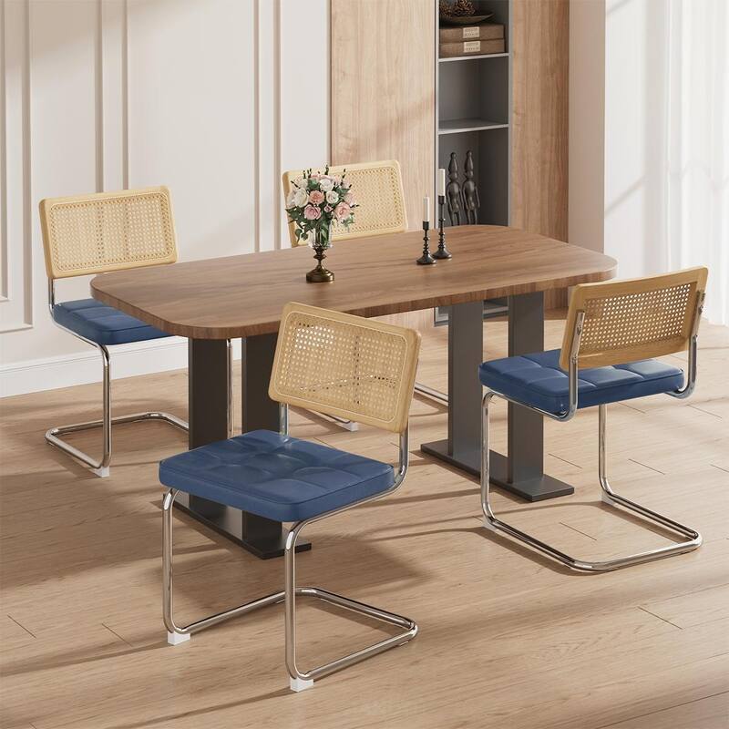 2PCS PU Rattan Dining Chair With Metal Legs - Blue