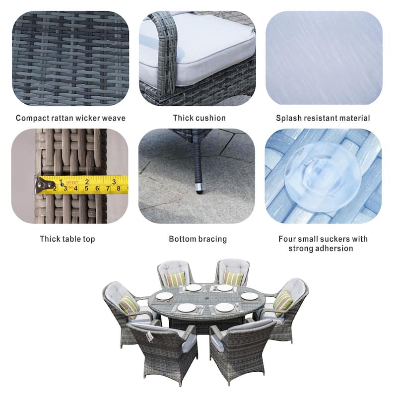 7-Piece Patio Wicker Dining Set with 6 Dining Chairs - N/A