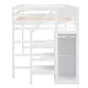 preview thumbnail 4 of 11, White Full Loft Bed with Built-in Wardrobe, Staircase and Clothes Rack