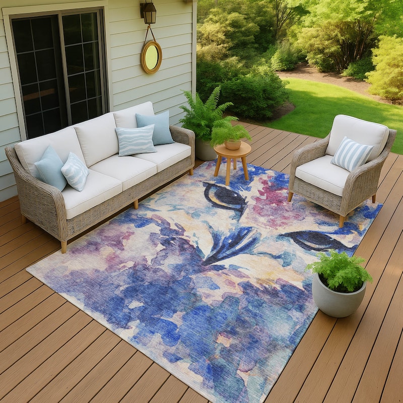 Machine Washable Indoor/ Outdoor Modern Owl Chantille Rug - Blue - 3' x 5'