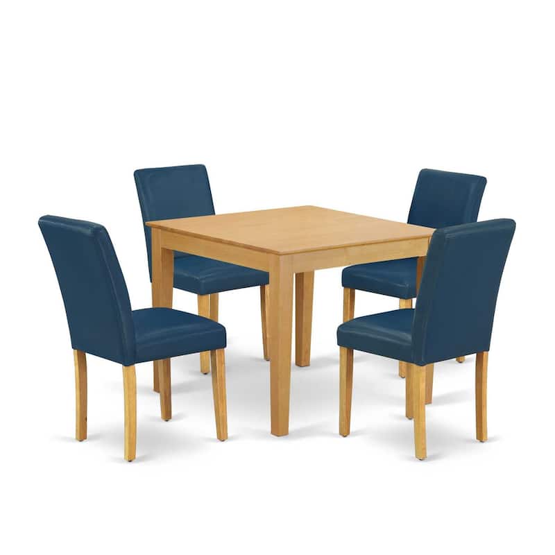 5Pc Square Dining Set - 36 Inch Table & 4 Parson Chairs - Oak Legs, PU Leather Oasis Color