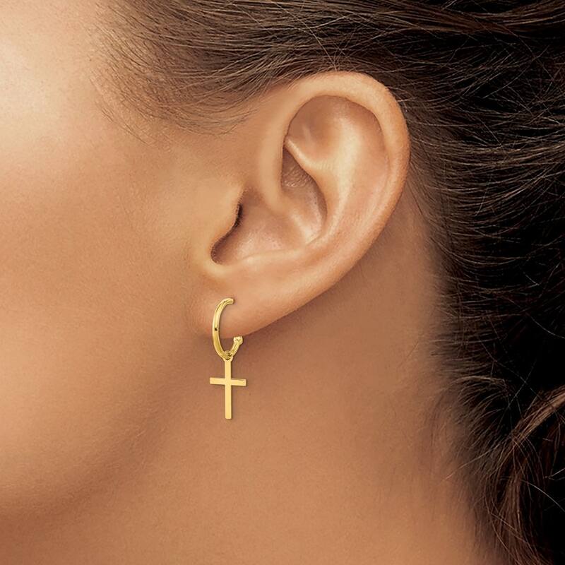 Curata 14k Yellow Gold Polished Religious Faith Cross Drop Dangle Earrings 24.2x8.15mm