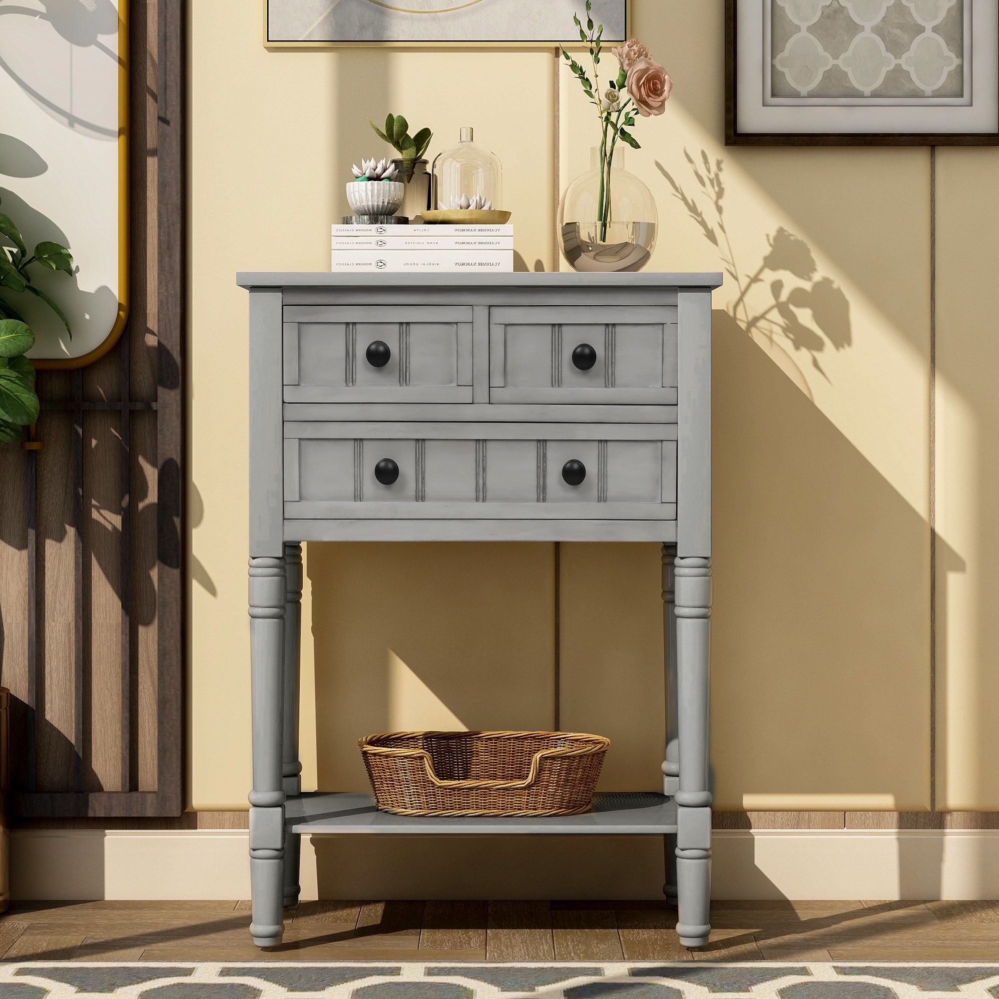 Narrow Console Table Slim Sofa Table with 3 Drawers Entryway Table