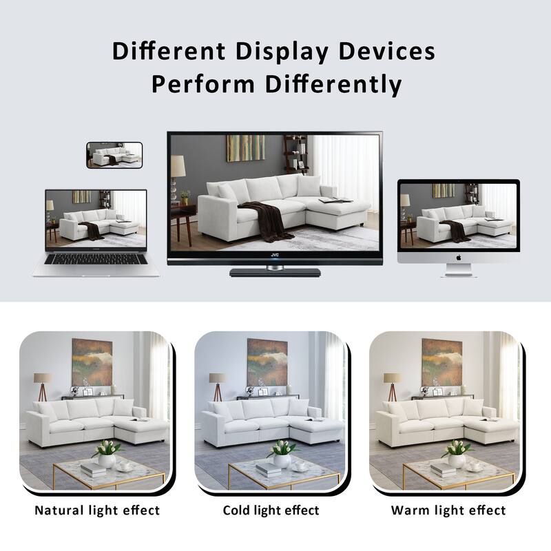 4-Seat Polyester L-Shaped Sectional Sofa with Convertible Ottoman