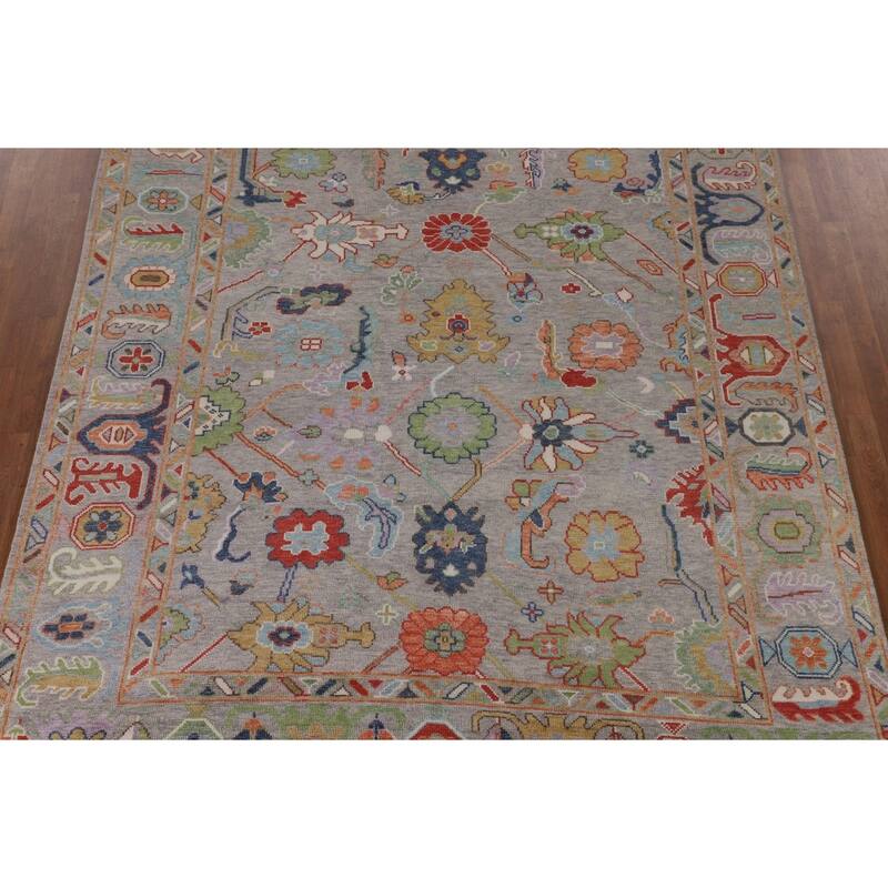 Grey Floral Oushak Oriental Area Rug Handmade Wool Carpet - 8'0"x 9'7"
