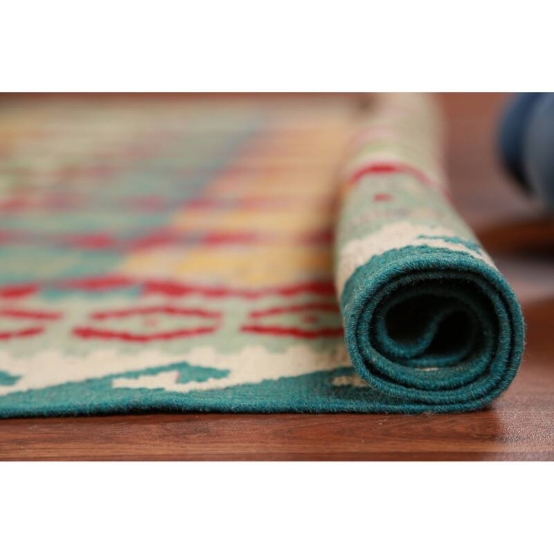 Hand Woven Oriental 100% Wool Carpet Southwestern All-Over Multi-Colored Kilim Area Rug - 8' 4'' X 6' 4''