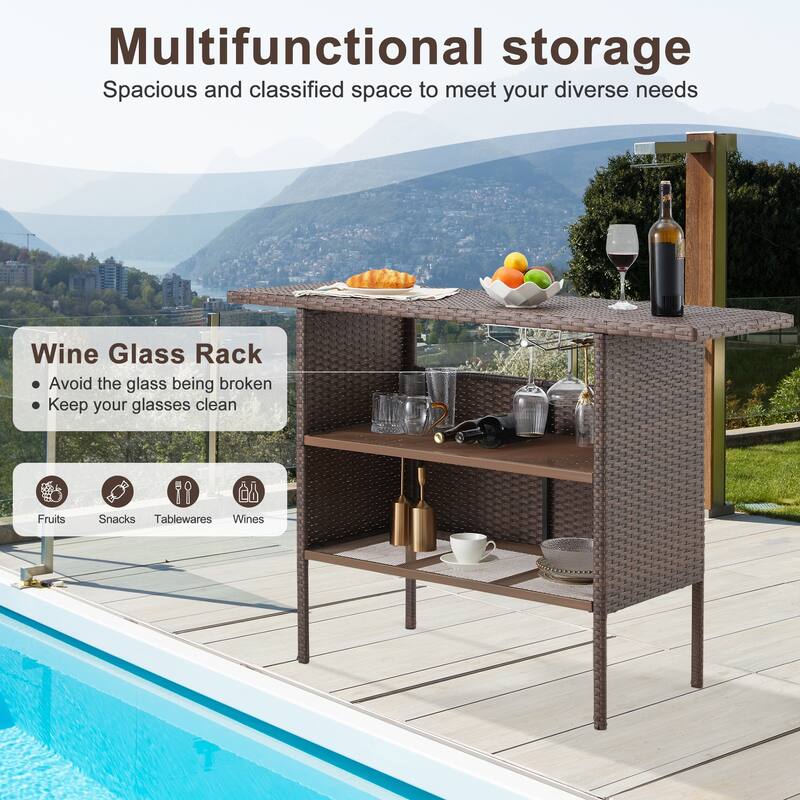 AVAWING Patio PE Wicker Bar Table Rattan Bar Counter Table