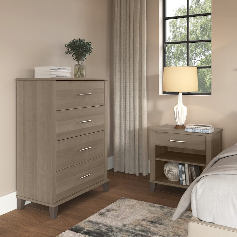 Somerset Chest of Drawers and Nightstand Set by Bush Furniture - Ash Gray