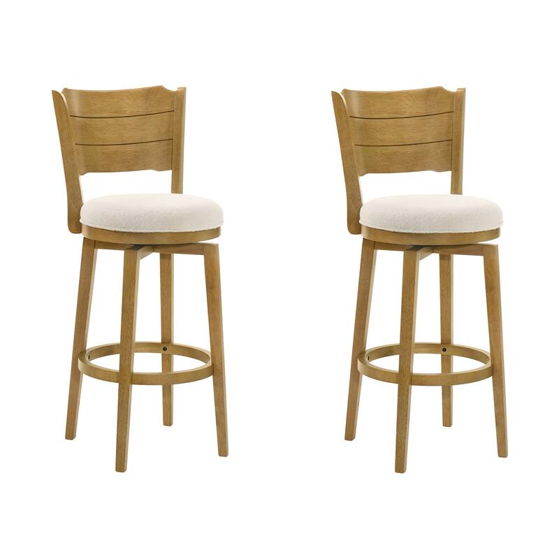 Winsley Coastal Modern Swivel Wood Counter Height Kitchen Bar Stool with White Boucle Fabric Upholstered Seat - Set of 2 - White/Amber Glow - Bar Height