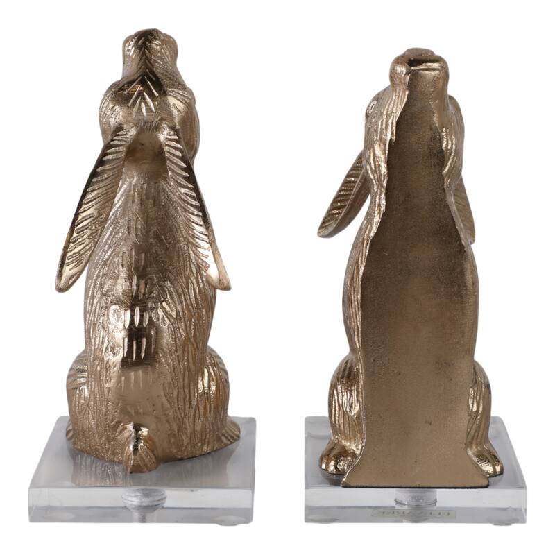 Metal Bookends Bunny Figurine Metallic Finish (Set of 2) - 9" Gold - 8.5"