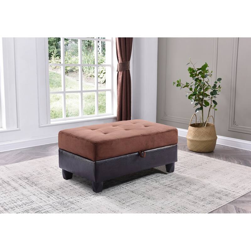 Tufted Upholstered Storage Ottoman - 37" - Dark Brown and Black