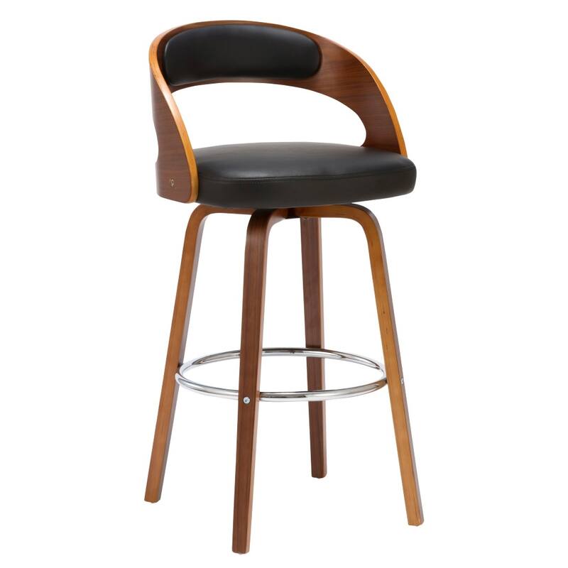 Porthos Home Charlotte Swivel Bar Stool, PU Upholstery, Wooden Legs