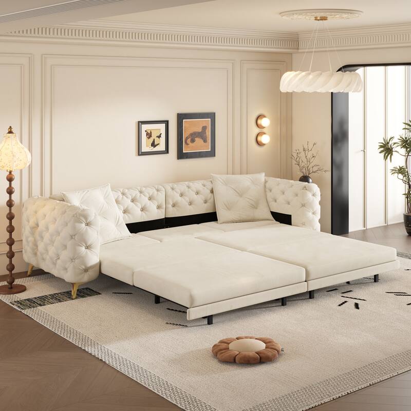 GDFStudio - Velvet 97.7" 3-in-1 Convertible Sleeper Sofa with Pull-Out Bed