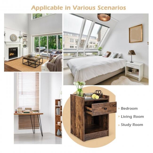 Set of 2 Nightstand with Drawer Cabinet End Side Table Raised Top