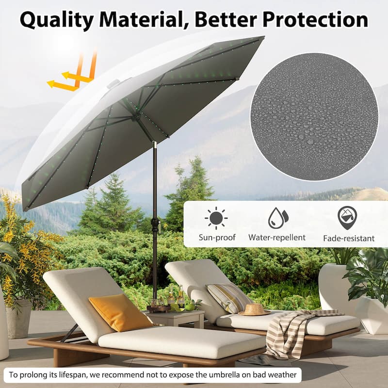 Costway 10 FT Solar Patio Umbrella with 96 LED Lights 35° Adjustable