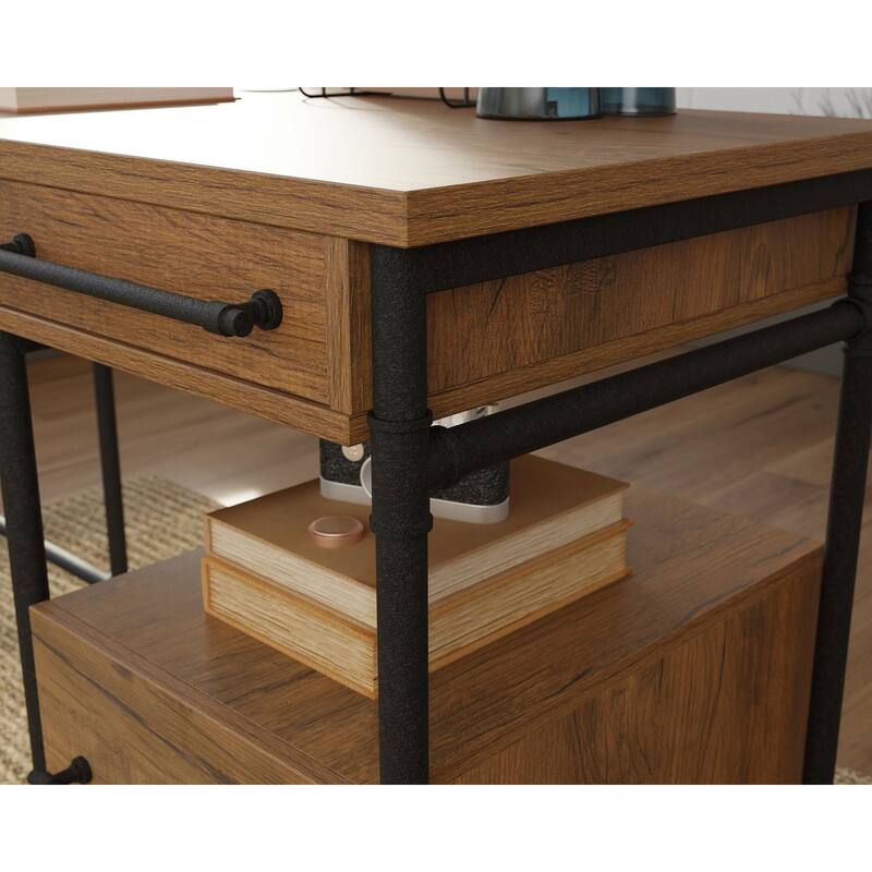 Iron City L Desk Checked Oak
