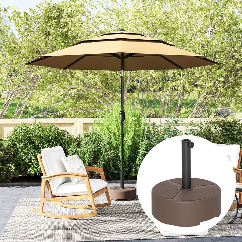 Outsunny Brown HDPE & Metal Umbrella Base Fits 1.5"–1.9" Poles, Up to 9.2’ Diameter, Sand/Water Fillable - Φ17.7" x 12.8" H