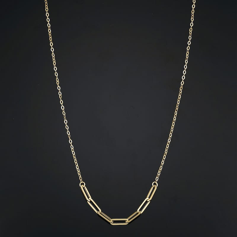 14k Yellow Gold 3.2 millimeter Paper Clip Link and Cable Chain Necklace for Women (18 inches)