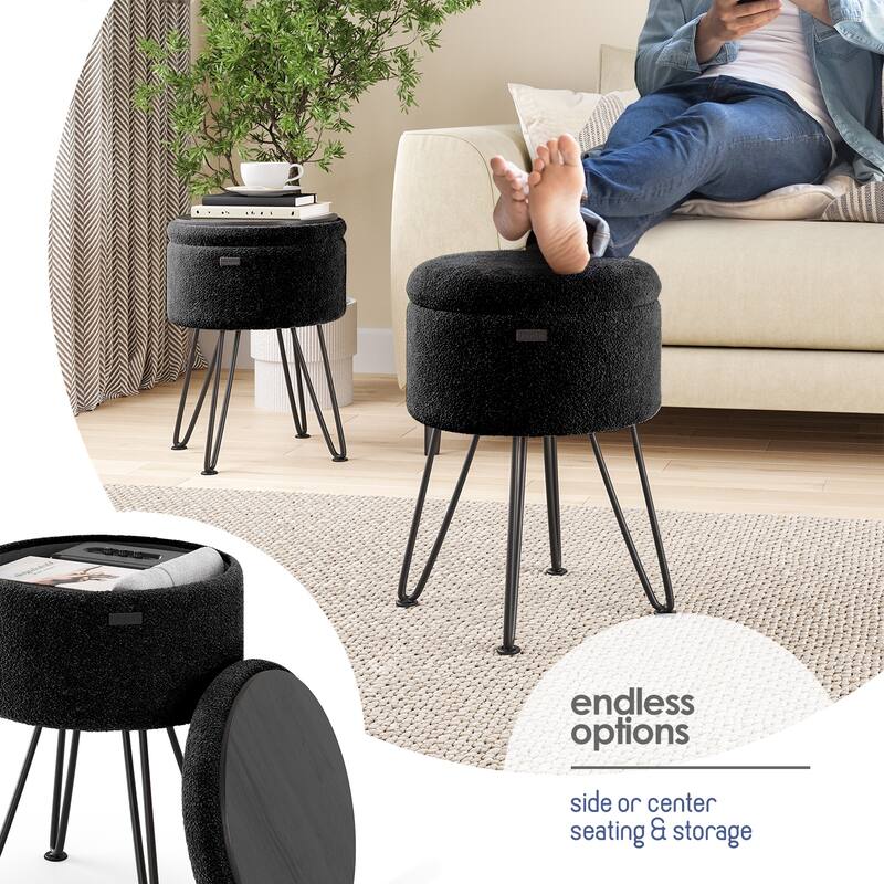 StorageBud Round Ottoman with Storage, Modern Ottomans for Living Room and Bedroom