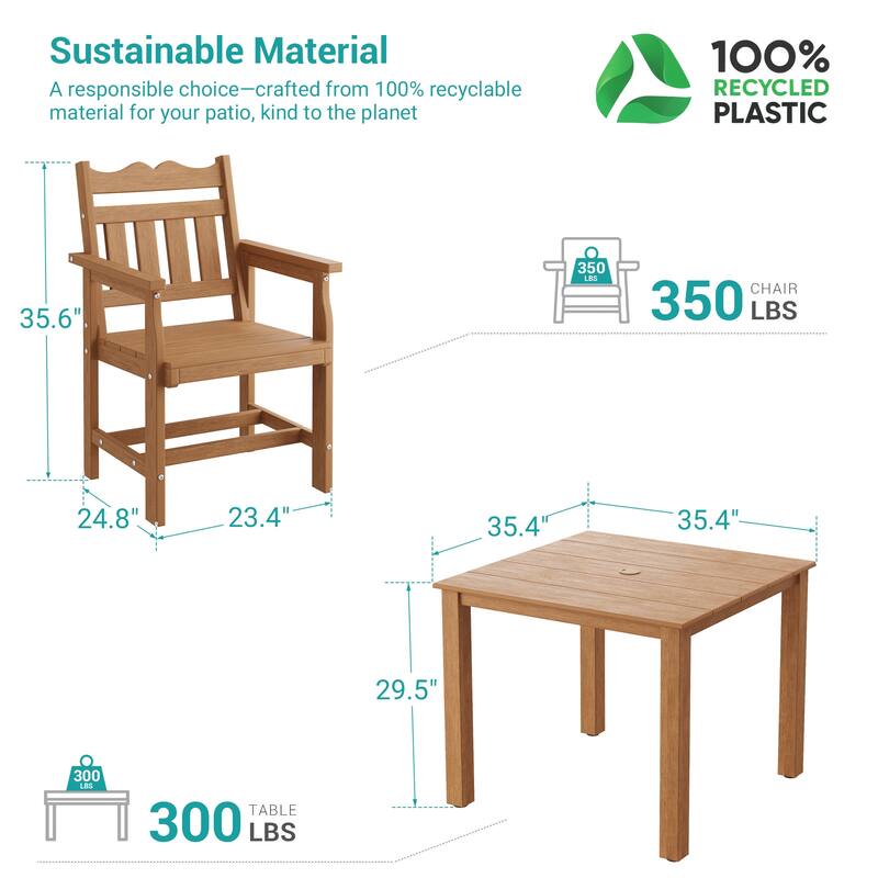 HIPS Outdoor Dining Set All-weather Patio Table and Chairs(Set of 5)