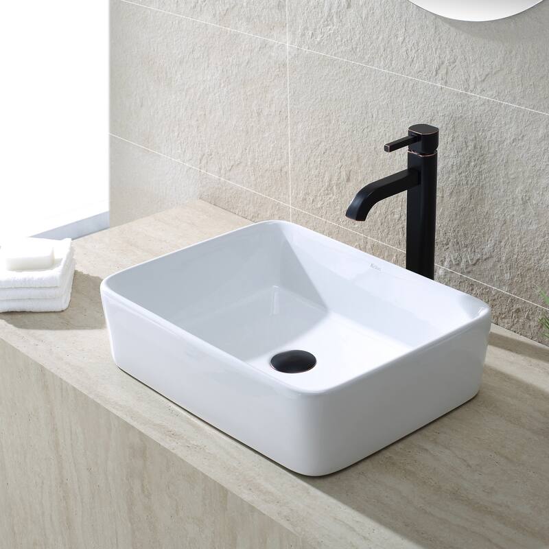 Kraus Elavo 19 inch Rectangle Porcelain Ceramic Vessel Bathroom Sink
