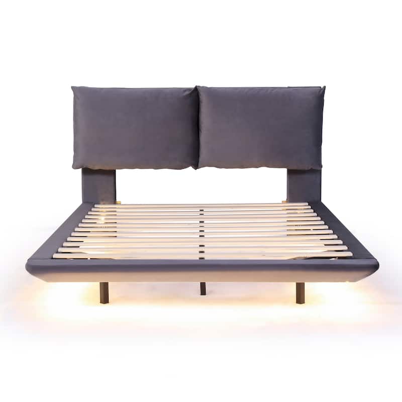 Velvet Upholstered Platform Bed with Sensor Light and 2 Sets of USB Port and Socket