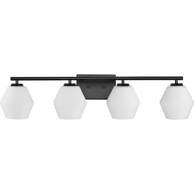 Copeland Collection Four-Light Matte Black Mid-Century Modern Vanity Light - 33 in x 7 in x 7.5 in