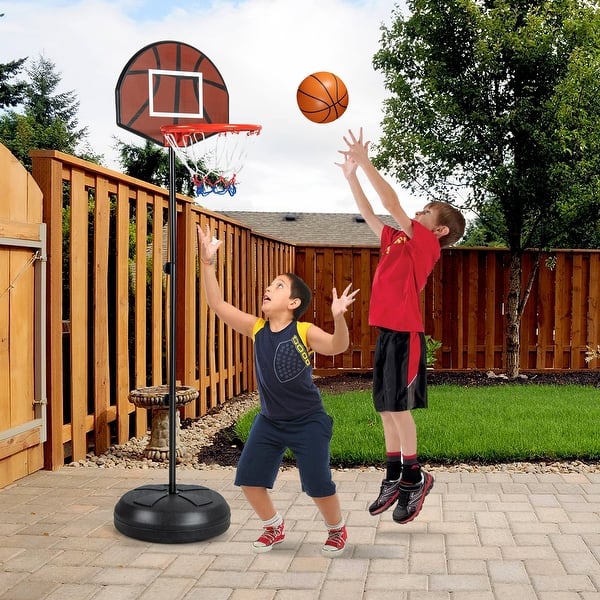 slide 2 of 8, 2-in-1 Height Adjustable Kids Basketball Hoop with Dart Board Multi