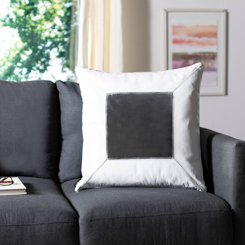 SAFAVIEH Tinsley Square White/ Grey Cowhide 20-inch Decorative Pillow