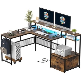 L Shaped Home Office Desk with Power Outlet and Led - Bed Bath & Beyond ...