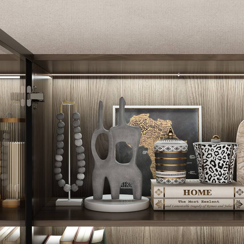 LED-Lit Wood Grain Cabinet - Configurable Storage for Home or Office