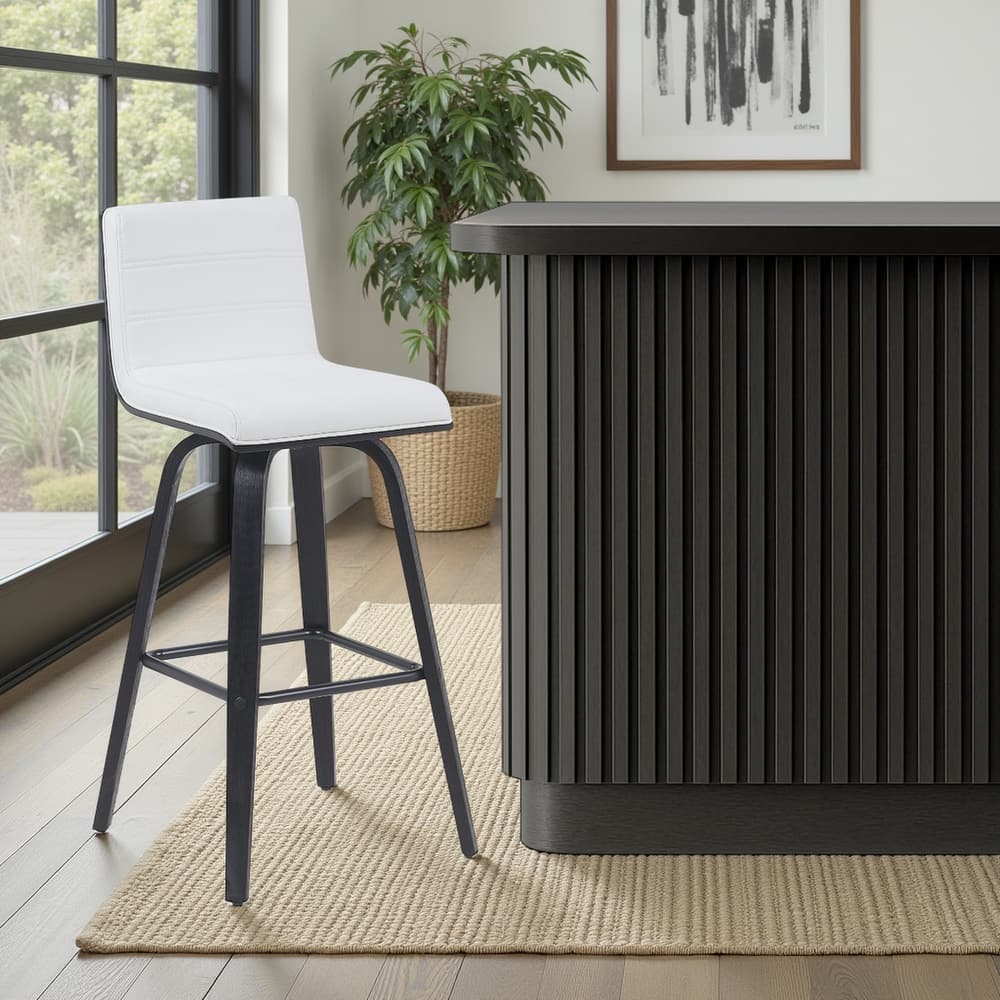 Skara Swivel Bar Stool, Upholstered Bar Height Chair with Bentwood Frame