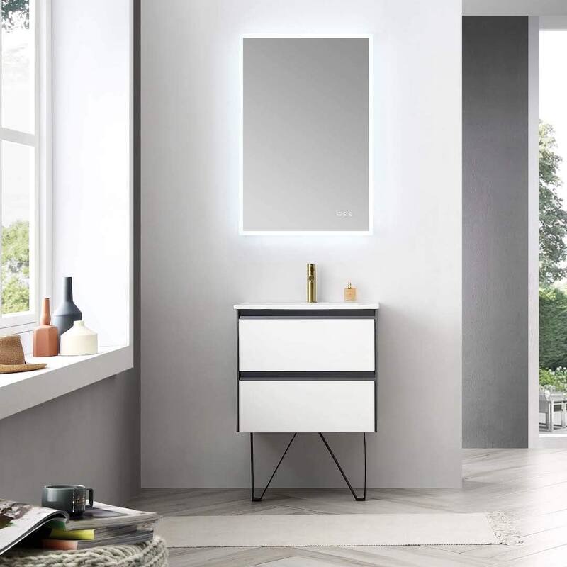 Blossom Glossy White & Grey Wall-Mounted Bathroom Vanity with Sink Set