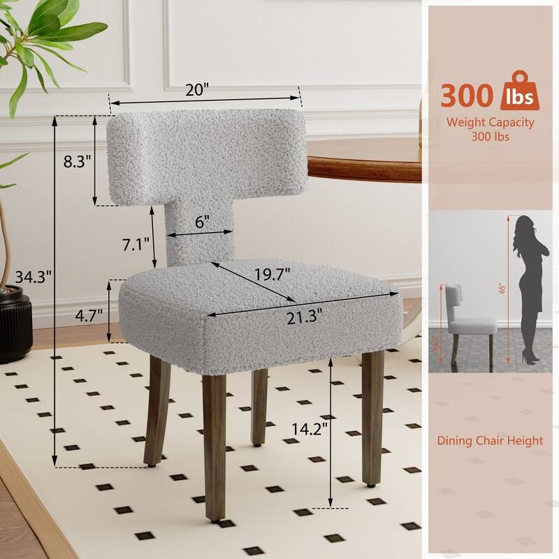 Dining Chairs Boucle Fabric Lamb Upholstered T-Shape (Set of 2)