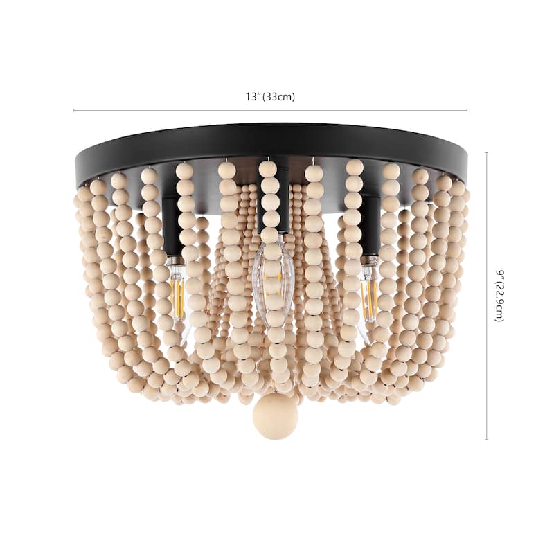 Amelie 13" 3-Light Coastal Farmhouse Iron/Wood Bead LED Flush Mount, Oil Rubbed Bronze by JONATHAN Y - 3 Light