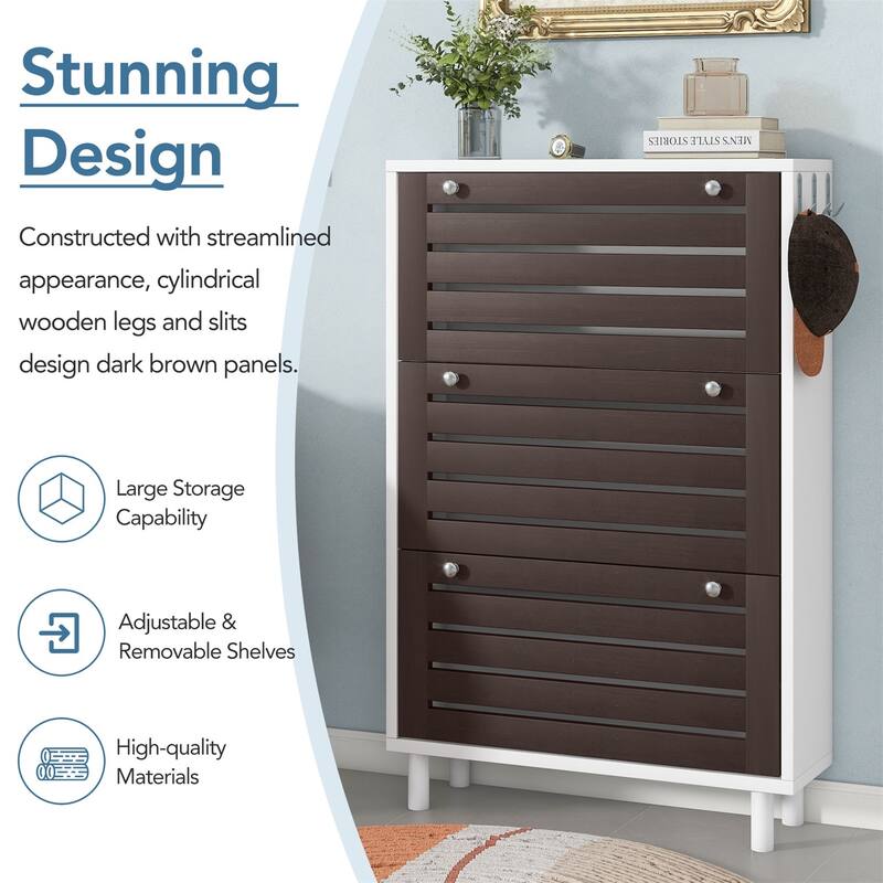 Merax Minimalist Slim Shoe Cabinet with Hanging Hooks, 3 Flip Drawers