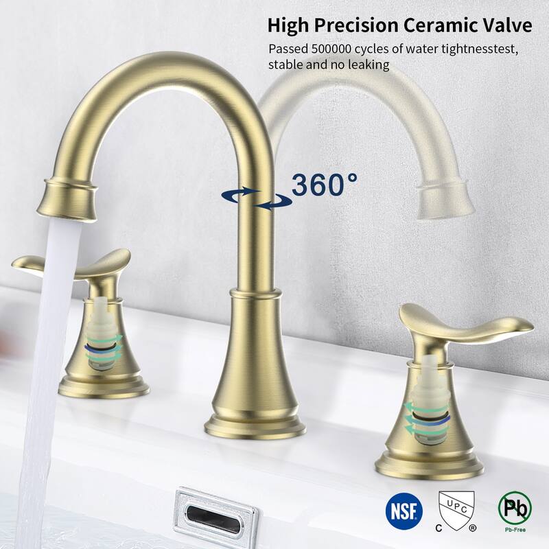 2 Handle 360 Degree Swivel Bathroom Sink Faucet with Pop Up Drain Assembly and Water Supply Hose, Aerator, Anti Fingerprint - Yellow