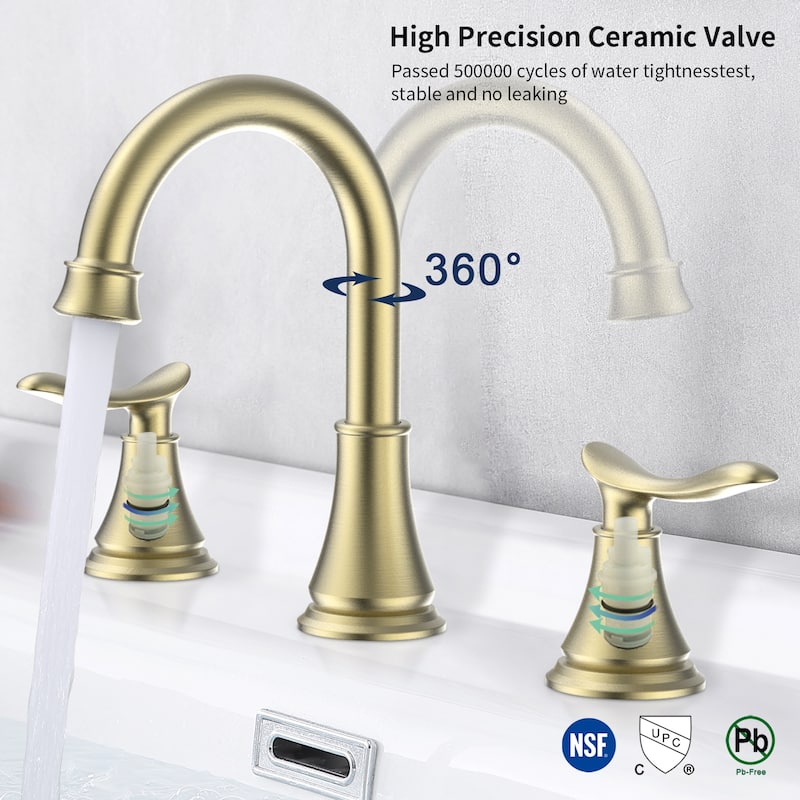 2-Handle Widespread Bathroom Sink Faucet ‎Oil-Rubbed Lavatory Faucet 3 Hole 360° Swivel Spout Vanity Sink Basin Faucets