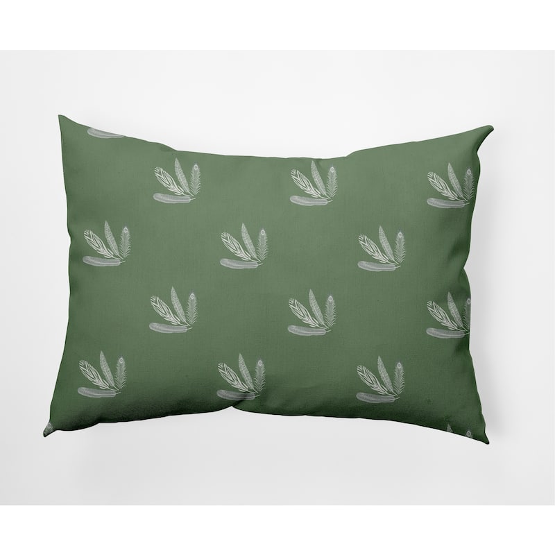 Feather Pattern Decorative Throw Pillow - Muted Green - 14" x 20"